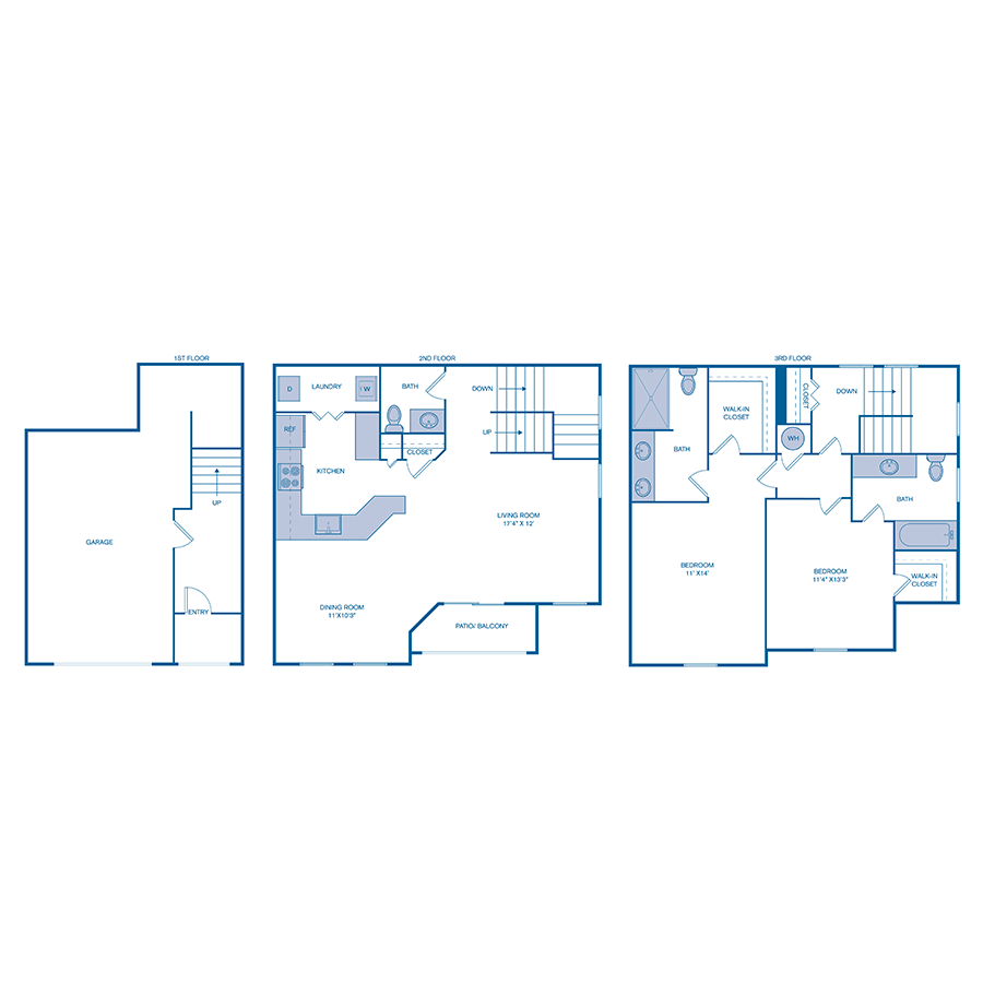 Rendering of the B3 TH UPGRADE floor plan with 2 bedroom[s] and 2.5 bathroom[s] at IMT Gulfstream