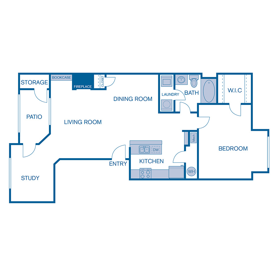 Rendering of the A5e floor plan with 1 bedroom[s] and 1 bathroom[s] at IMT Cherry Creek