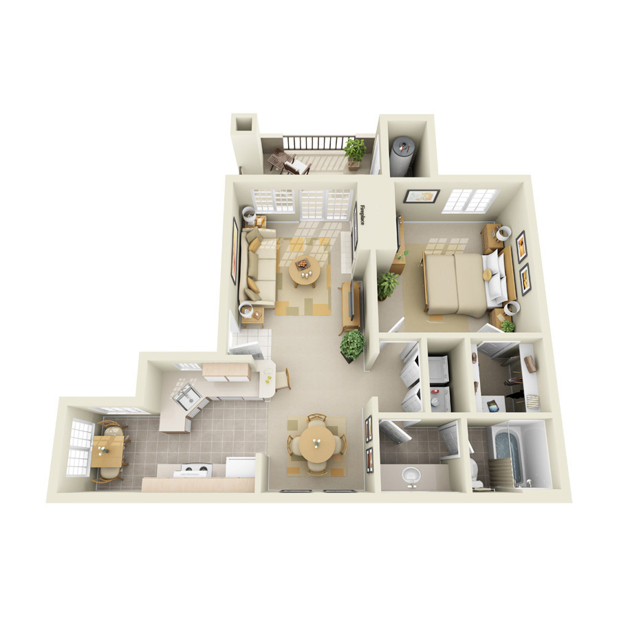 Rendering of the A2 floor plan with 1 bedroom[s] and 1 bathroom[s] at IMT Ahwatukee