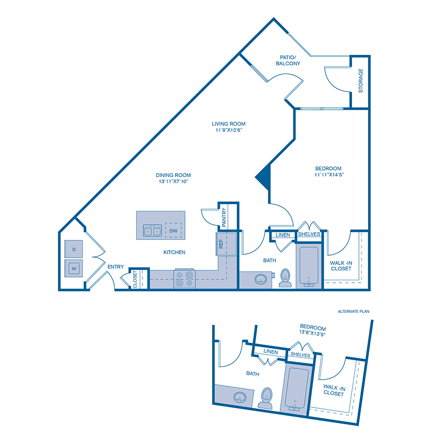 Rendering of the A9 floor plan with 1 bedroom[s] and 1 bathroom[s] at IMT Prestonwood