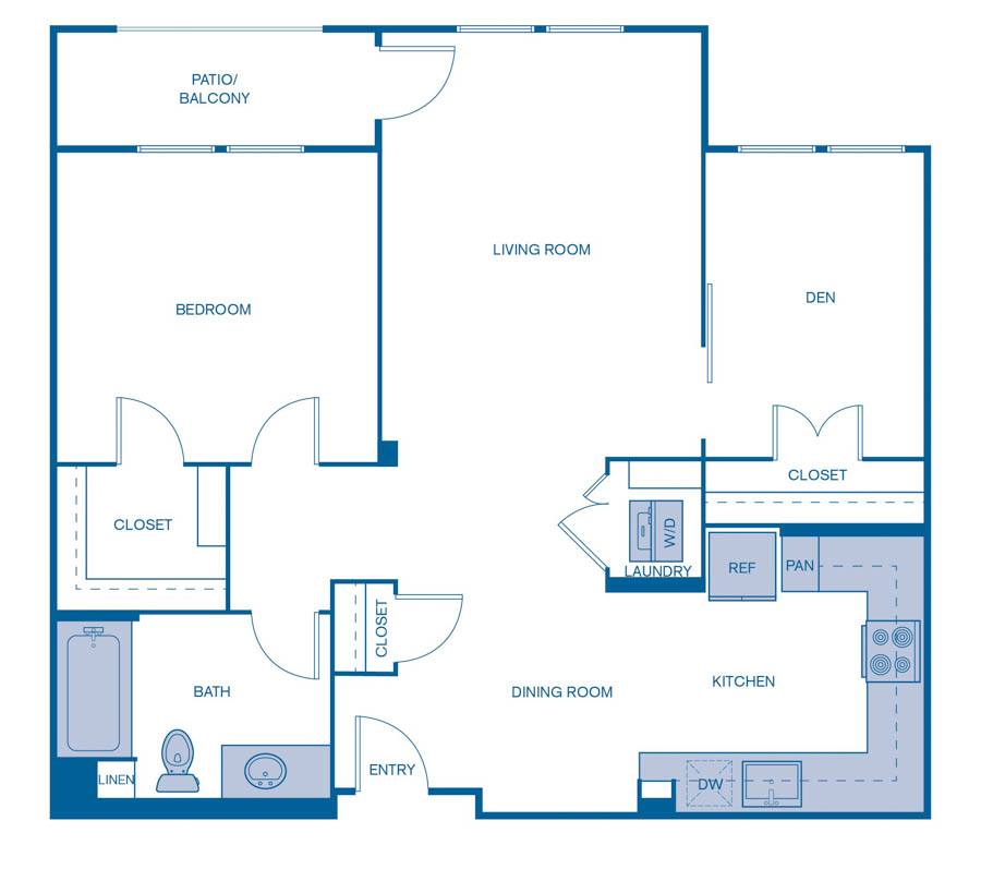 Rendering of the A9 floor plan with 1 bedroom[s] and 1 bathroom[s] at IMT Laguna Niguel