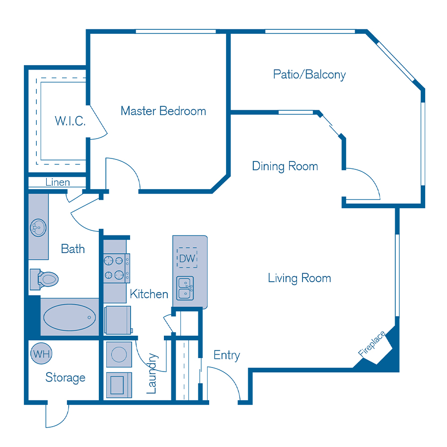 Rendering of the A2 floor plan with 1 bedroom[s] and 1 bathroom[s] at IMT Riverview