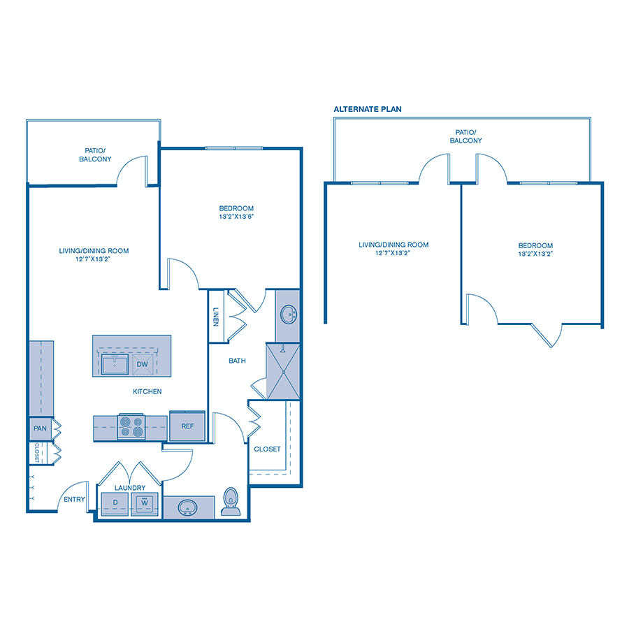 Rendering of the A3 floor plan with 1 bedroom[s] and 1 bathroom[s] at IMT Lake Mary