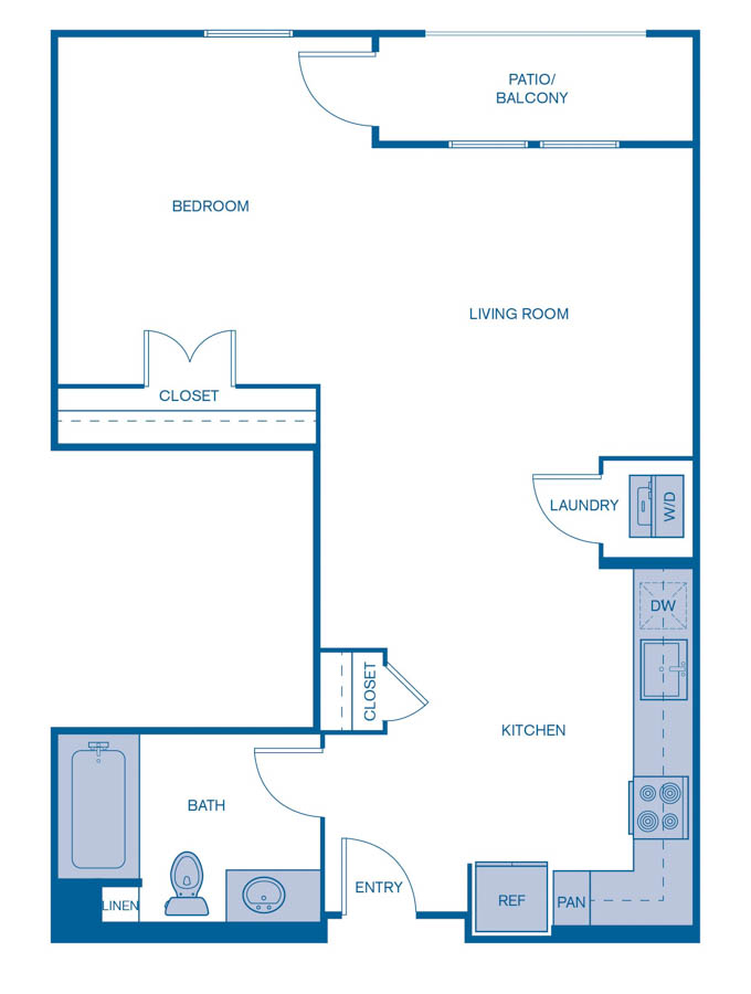 Rendering of the E3 floor plan with a Studio bedroom and 1 bathroom[s] at IMT Laguna Niguel
