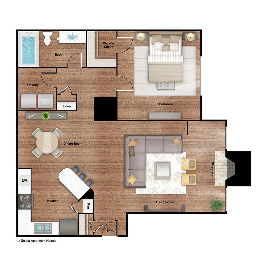 Rendering of the A2 Upgrade floor plan with 1 bedroom[s] and 1 bathroom[s] at IMT Alpharetta