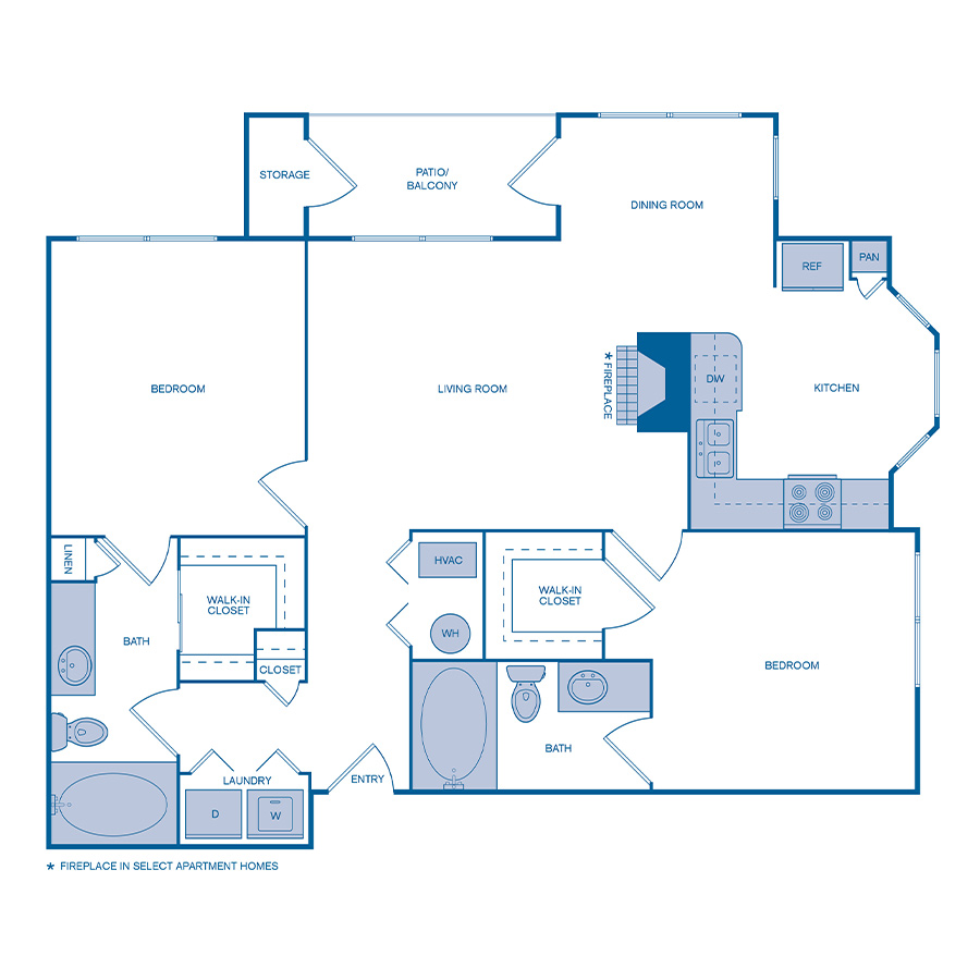 Rendering of the B2 Upgrade floor plan with 2 bedroom[s] and 2 bathroom[s] at IMT Dayton Station