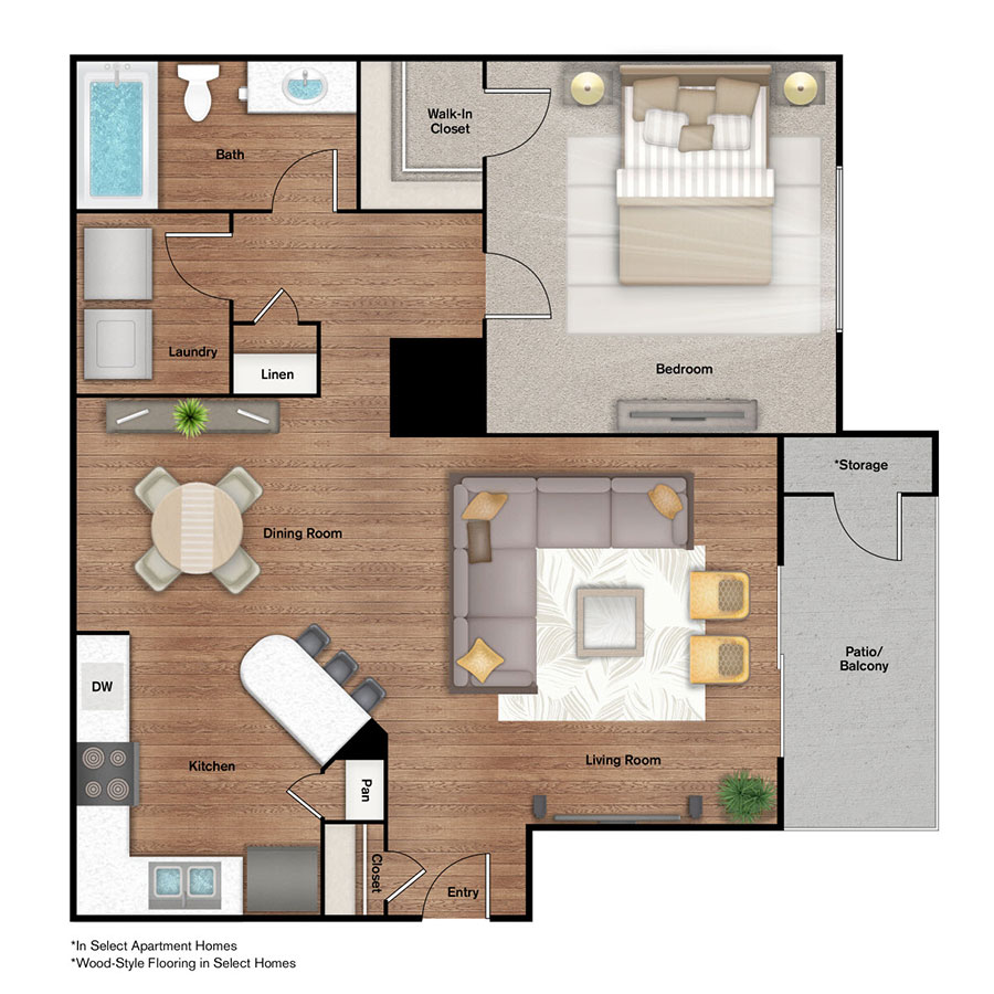 Rendering of the A1 floor plan with 1 bedroom[s] and 1 bathroom[s] at IMT Alpharetta