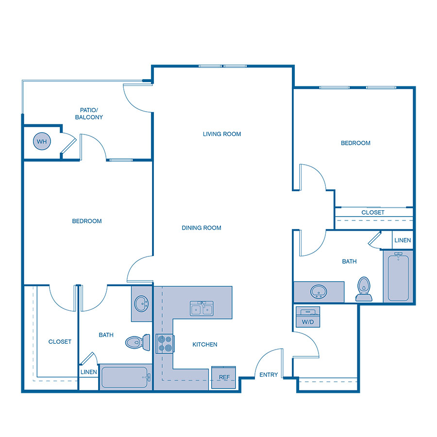 Rendering of the B2 floor plan with 2 bedroom[s] and 2 bathroom[s] at IMT Desert Ridge