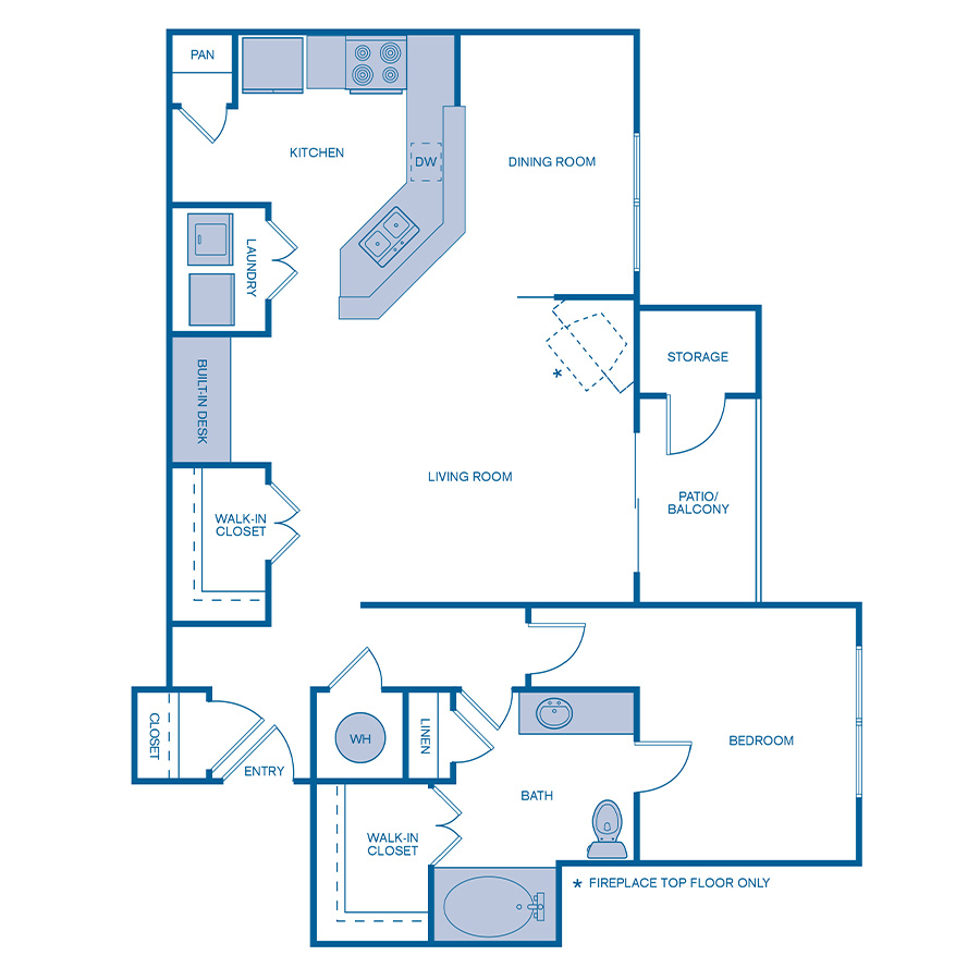 Rendering of the A2W floor plan with 1 bedroom[s] and 1 bathroom[s] at IMT Cool Springs