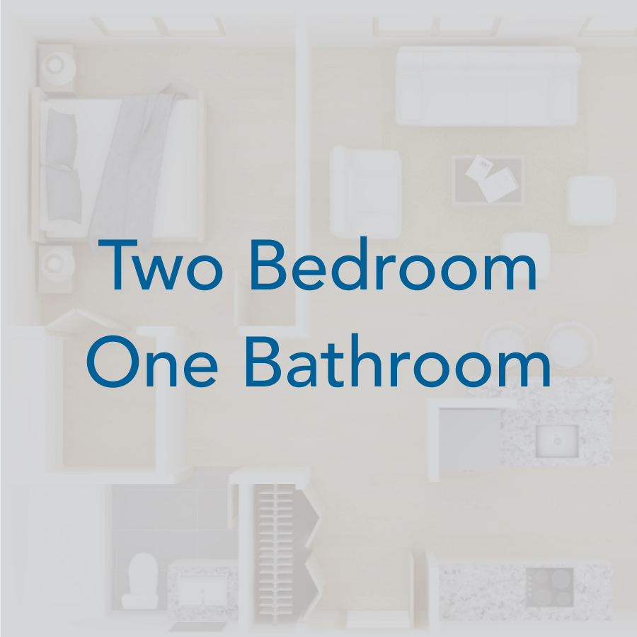 Rendering of the 2/1 floor plan with 2 bedroom[s] and 1 bathroom[s] at IMT Woodman