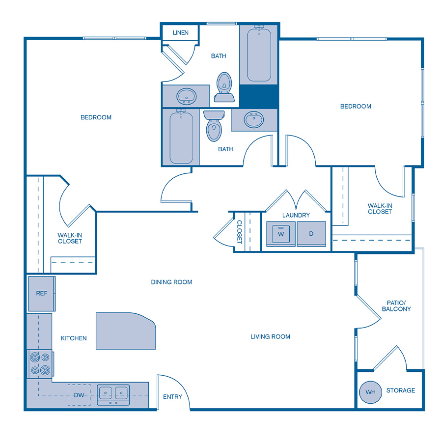 Rendering of the B7 Premium floor plan with 2 bedroom[s] and 2 bathroom[s] at IMT Dayton Station