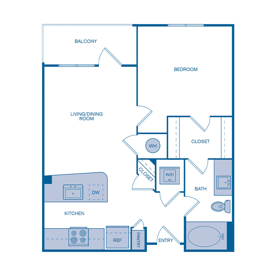 Rendering of the A1 floor plan with 1 bedroom[s] and 1 bathroom[s] at IMT Germantown