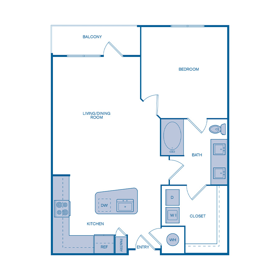 Rendering of the A5 floor plan with 1 bedroom[s] and 1 bathroom[s] at IMT Germantown
