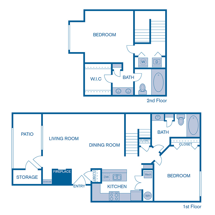 Rendering of the B2e floor plan with 2 bedroom[s] and 2 bathroom[s] at IMT Cherry Creek
