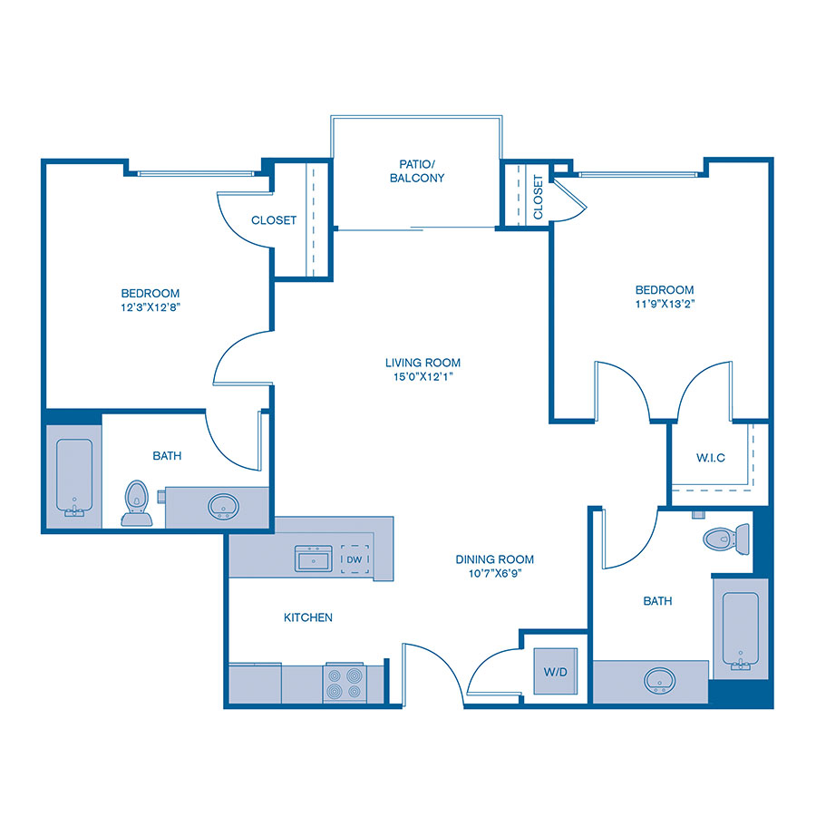 Rendering of the B2 floor plan with 2 bedroom[s] and 2 bathroom[s] at IMT 5700