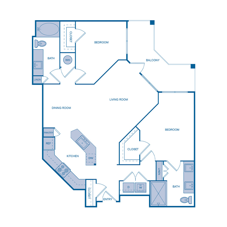 Rendering of the B3 floor plan with 2 bedroom[s] and 2 bathroom[s] at IMT Germantown