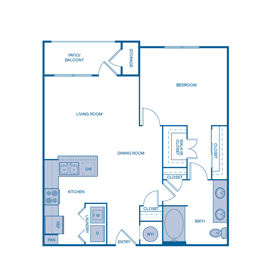 Rendering of the A3 floor plan with 1 bedroom[s] and 1 bathroom[s] at IMT Buckhead on 26th