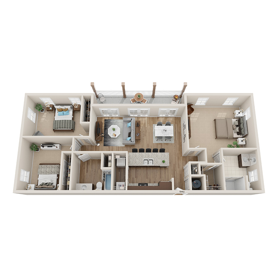 Rendering of the C2 floor plan with 3 bedroom[s] and 2 bathroom[s] at IMT Sonoma Hills