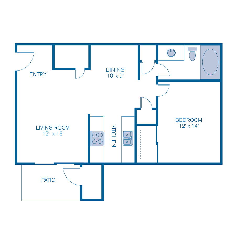 Rendering of the 1A floor plan with 1 bedroom[s] and 1 bathroom[s] at IMT Desert Palm Village