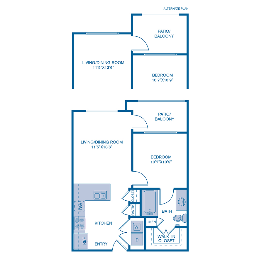 Rendering of the A3 floor plan with 1 bedroom[s] and 1 bathroom[s] at IMT Prestonwood