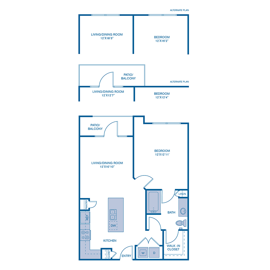 Rendering of the A5 floor plan with 1 bedroom[s] and 1 bathroom[s] at IMT Prestonwood