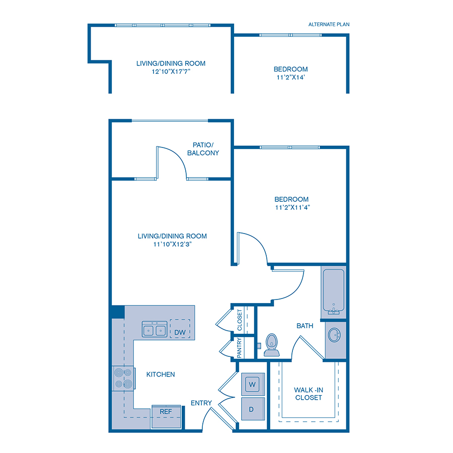 Rendering of the A4-HC floor plan with 1 bedroom[s] and 1 bathroom[s] at IMT Prestonwood
