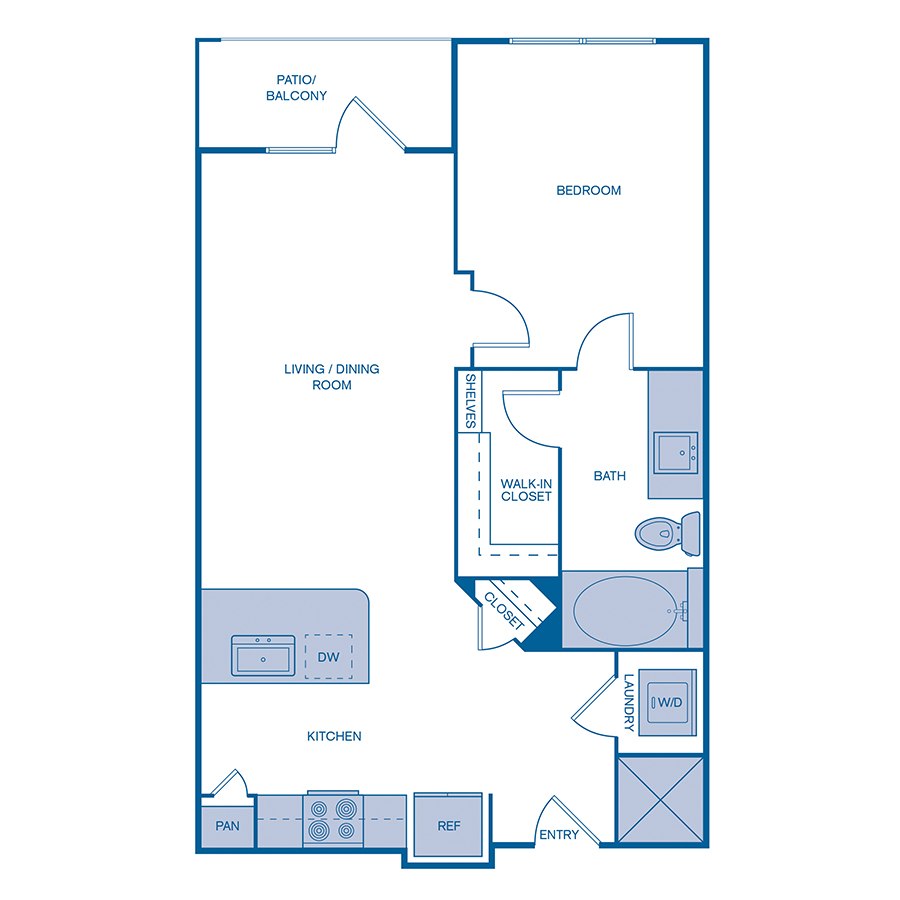 Rendering of the A1 floor plan with 1 bedroom[s] and 1 bathroom[s] at IMT at the Galleria