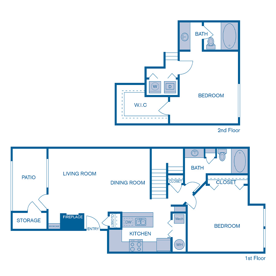 Rendering of the B3e floor plan with 2 bedroom[s] and 2 bathroom[s] at IMT Cherry Creek