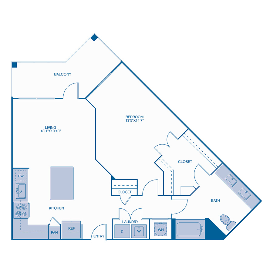 Rendering of the A2-Alt floor plan with 1 bedroom[s] and 1 bathroom[s] at IMT Lake House