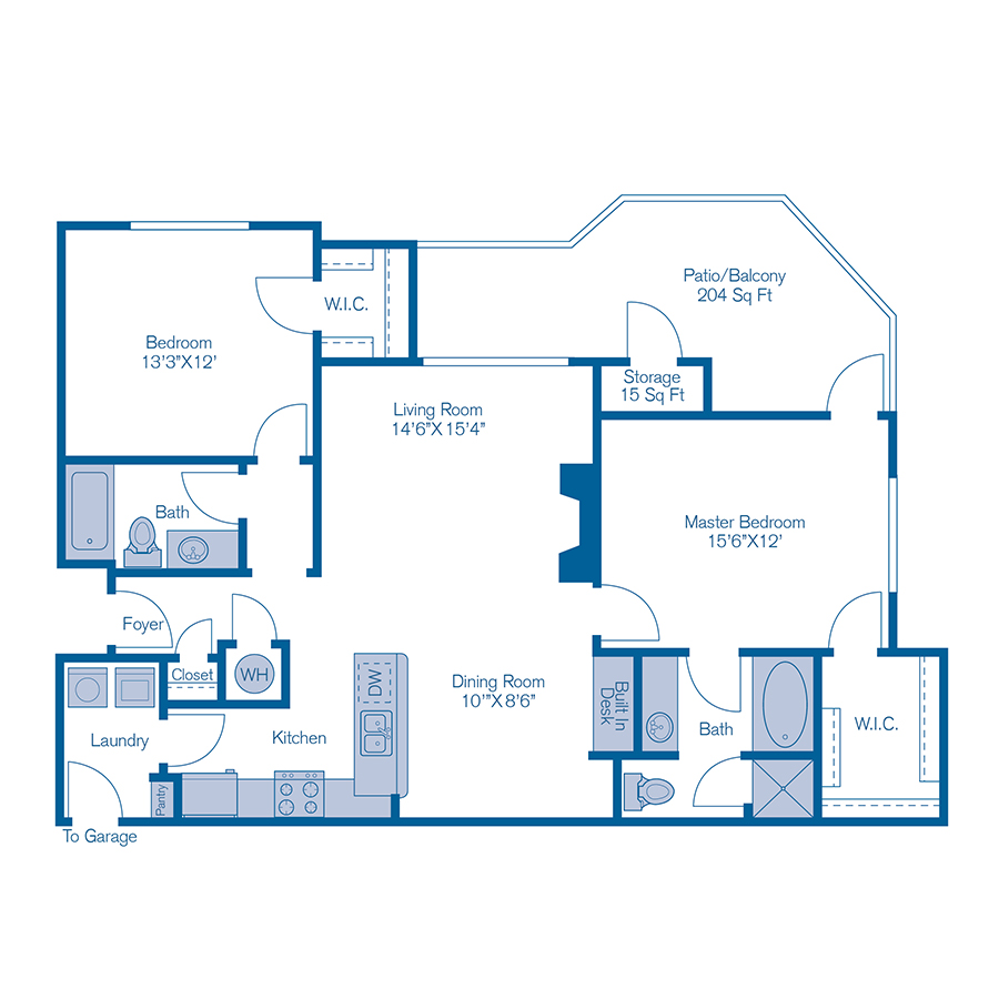 Rendering of the B3 floor plan with 2 bedroom[s] and 2 bathroom[s] at IMT Stoneleigh at Deerfield