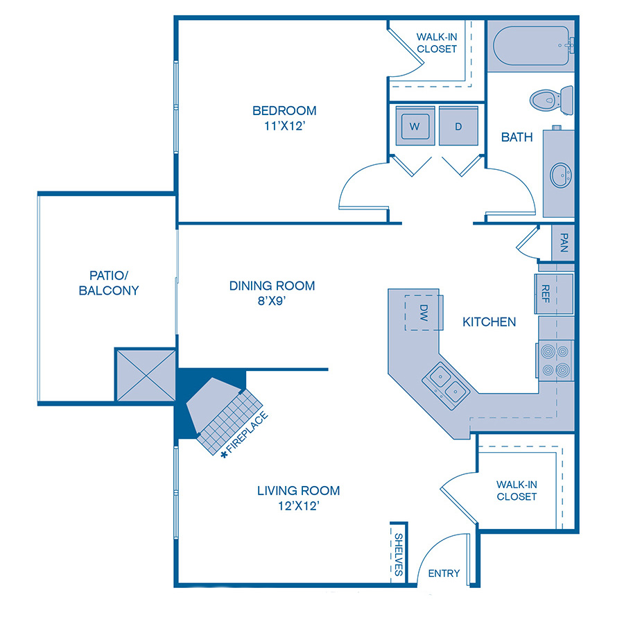 Rendering of the A1 floor plan with 1 bedroom[s] and 1 bathroom[s] at IMT Cornerstar Ranch