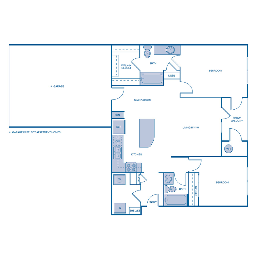 Rendering of the B8 Premium floor plan with 2 bedroom[s] and 2 bathroom[s] at IMT Dayton Station
