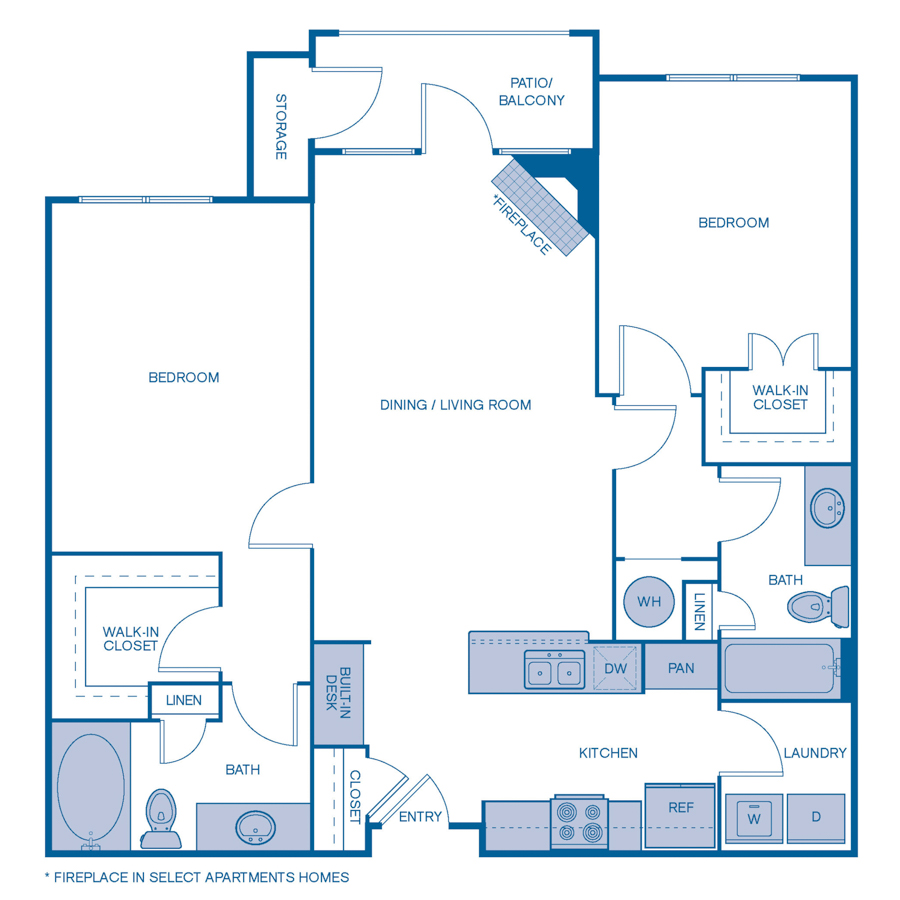 Rendering of the B2 PREMIUM floor plan with 2 bedroom[s] and 2 bathroom[s] at IMT Buckhead on 26th