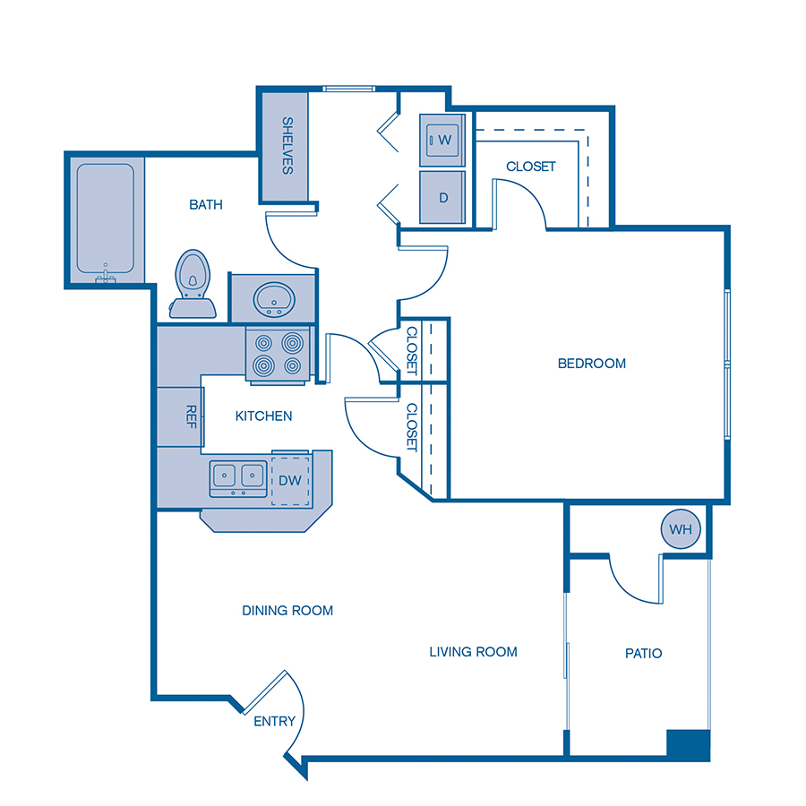 Rendering of the A2 floor plan with 1 bedroom[s] and 1 bathroom[s] at IMT Lowry