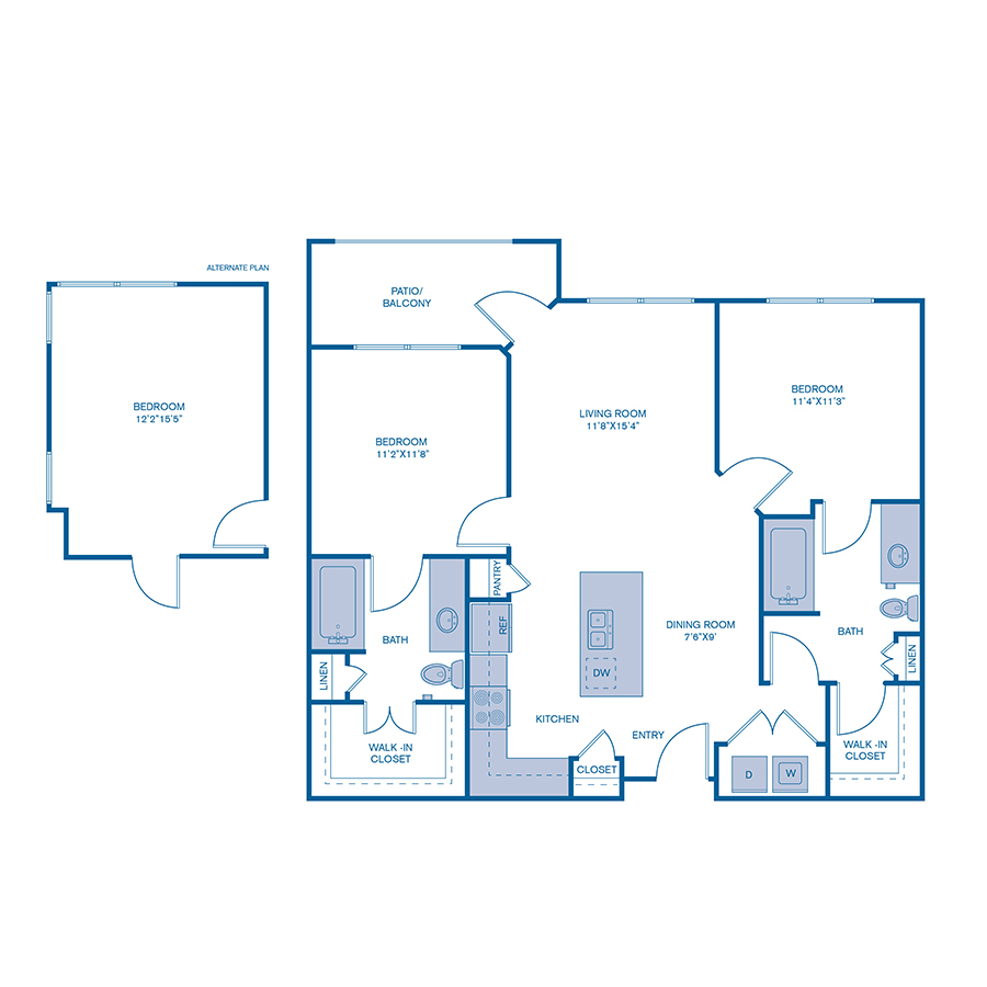 Rendering of the B1 floor plan with 2 bedroom[s] and 2 bathroom[s] at IMT Prestonwood