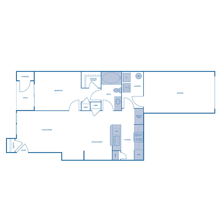 Rendering of the A6 floor plan with 1 bedroom[s] and 1 bathroom[s] at IMT Dayton Station
