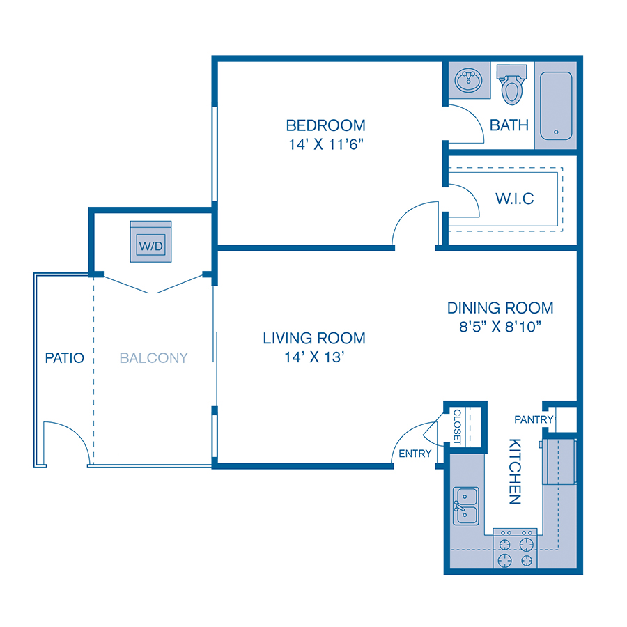 Rendering of the A1 floor plan with 1 bedroom[s] and 1 bathroom[s] at IMT Sorrento Valley