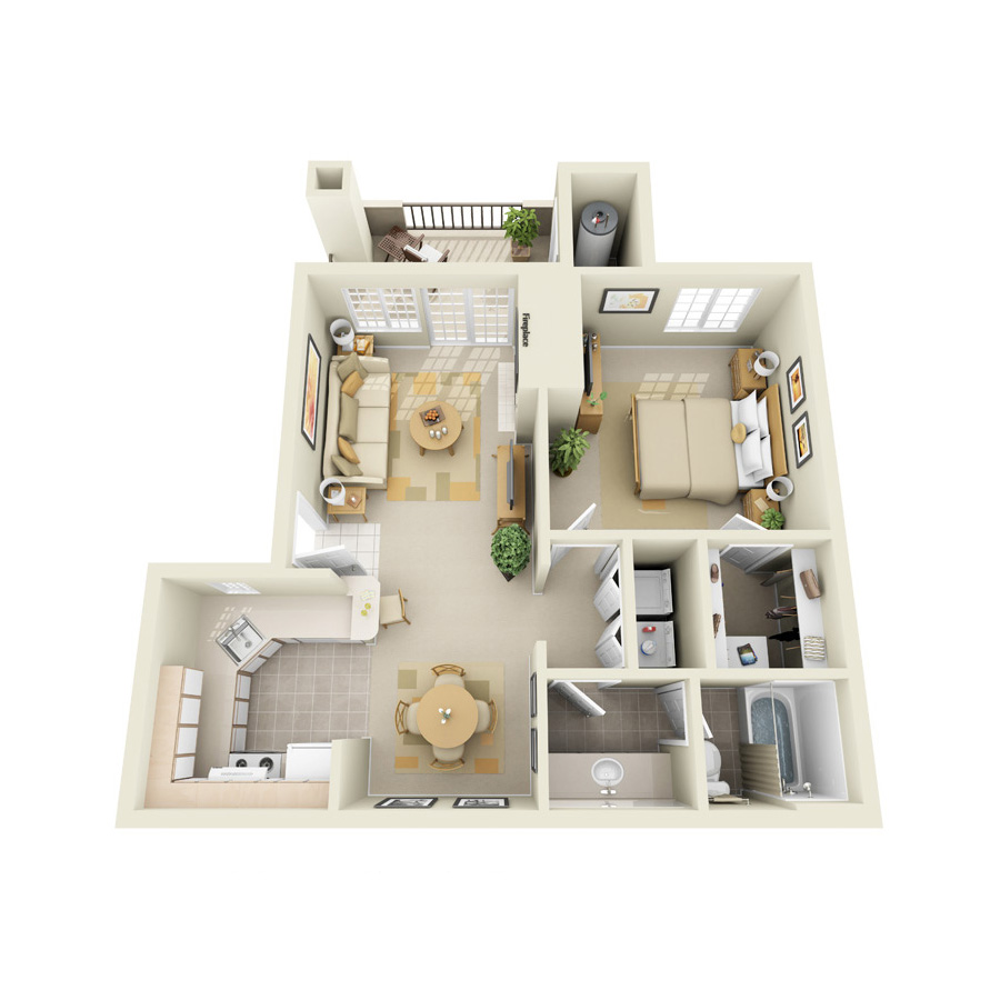 Rendering of the A1 floor plan with 1 bedroom[s] and 1 bathroom[s] at IMT Ahwatukee