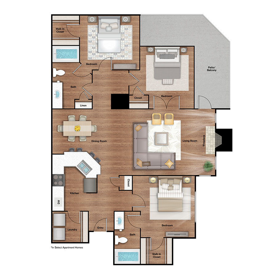 Rendering of the C1 Upgrade floor plan with 3 bedroom[s] and 2 bathroom[s] at IMT Alpharetta