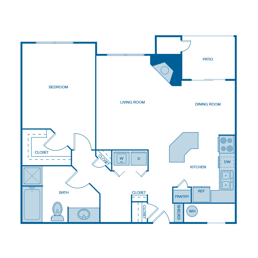Rendering of the A3 floor plan with 1 bedroom[s] and 1 bathroom[s] at IMT Lowry