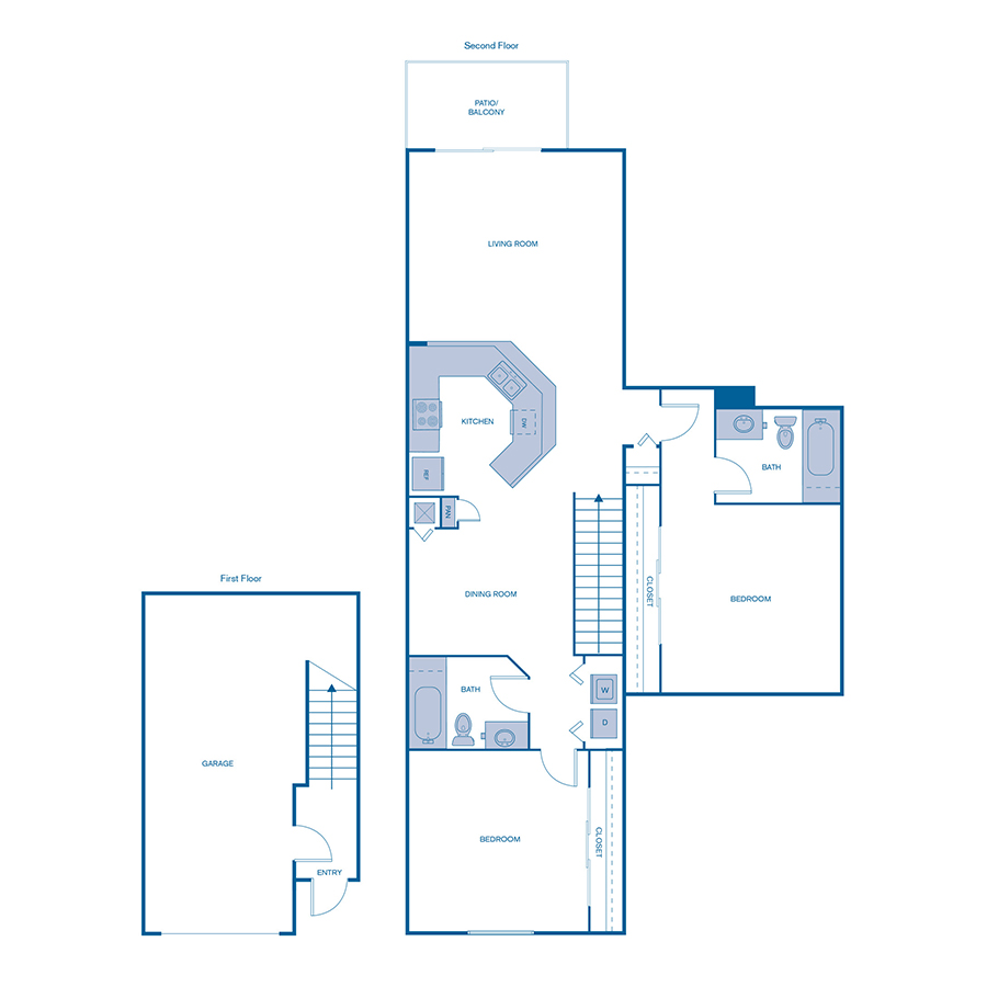 Rendering of the B8 floor plan with 2 bedroom[s] and 2 bathroom[s] at IMT Boynton Beach