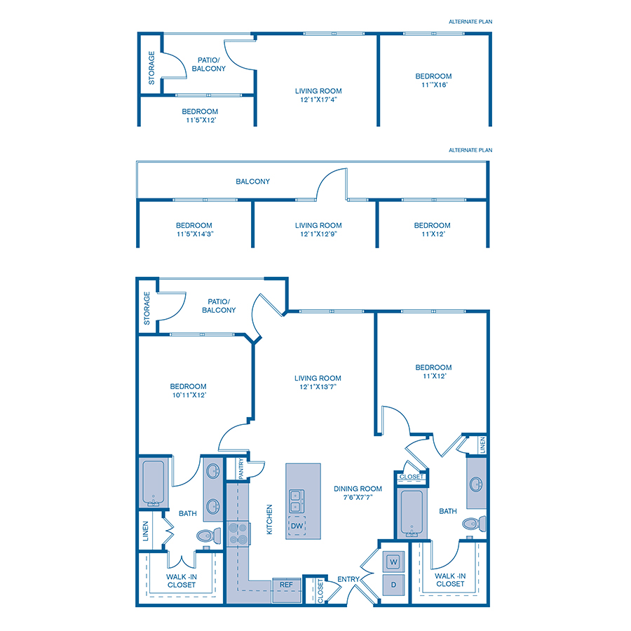 Rendering of the B3 floor plan with 2 bedroom[s] and 2 bathroom[s] at IMT Prestonwood