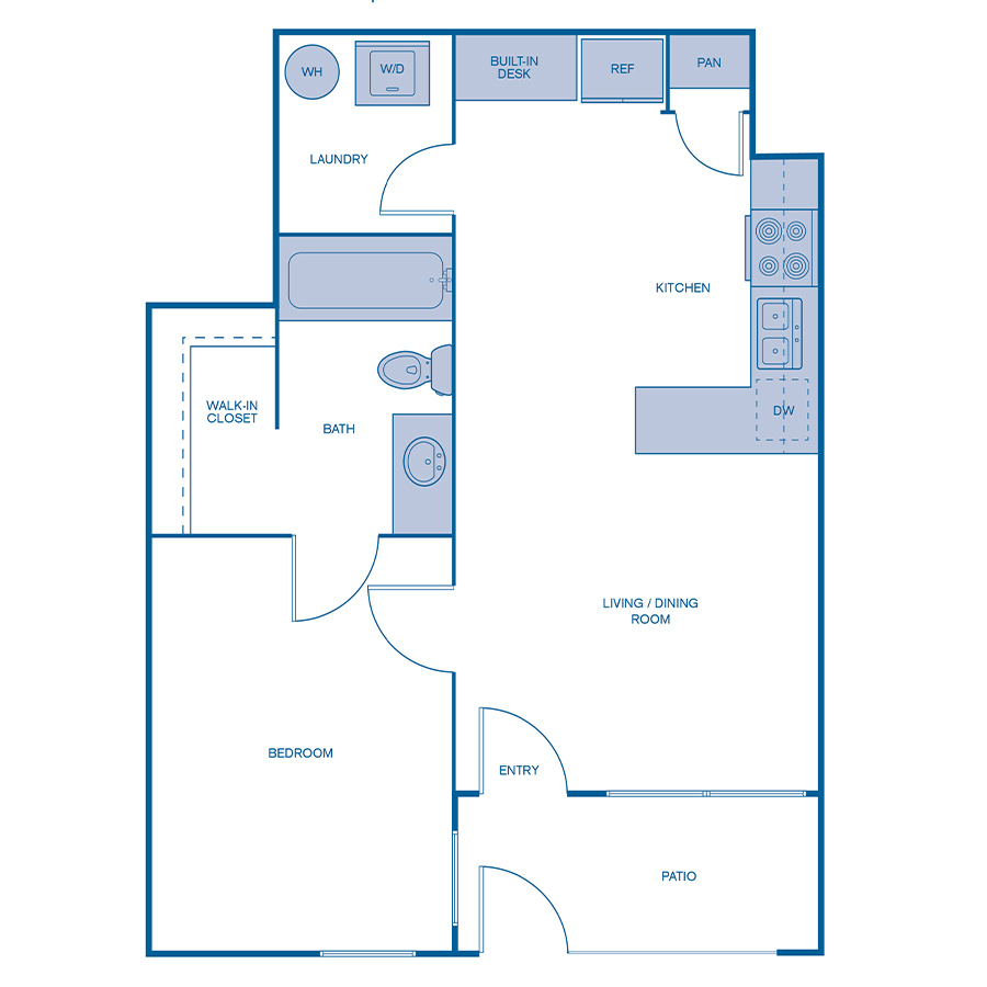 Rendering of the A1 Upgrade floor plan with 1 bedroom[s] and 1 bathroom[s] at IMT Dayton Station