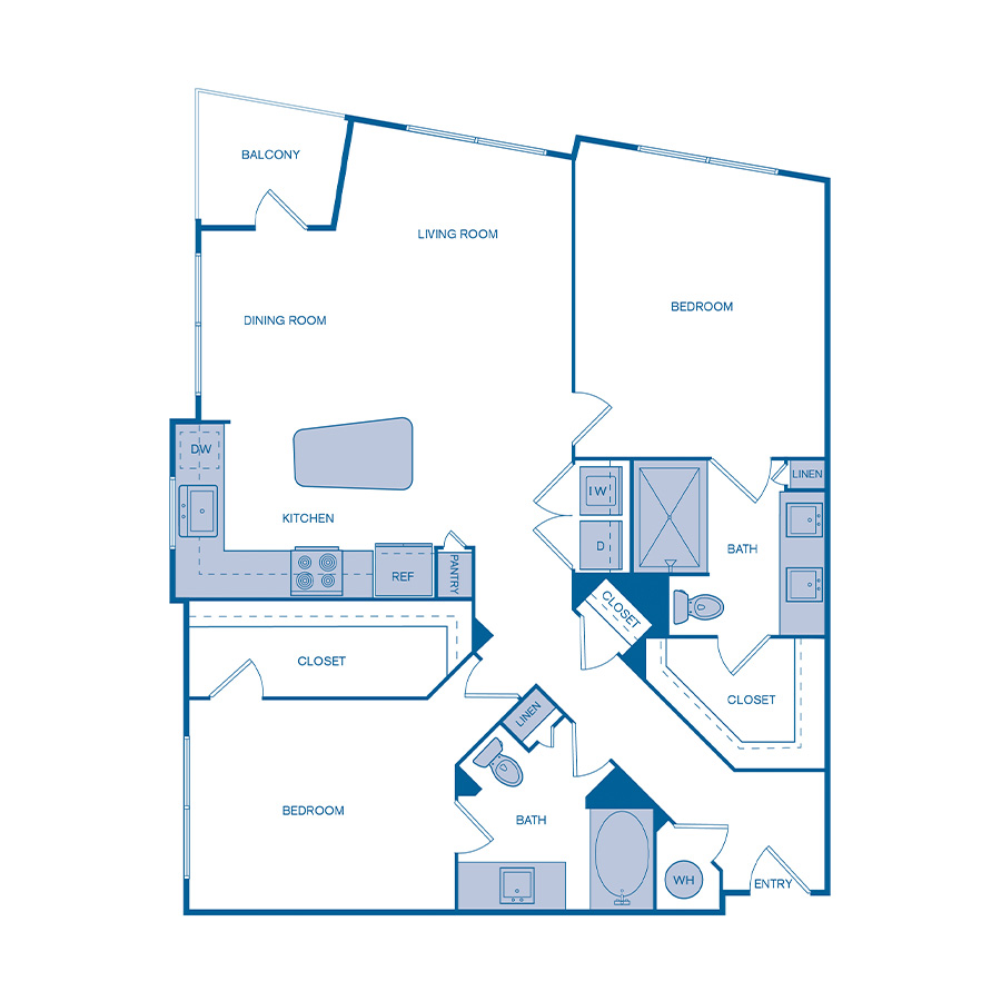 Rendering of the B6 floor plan with 2 bedroom[s] and 2 bathroom[s] at IMT Germantown