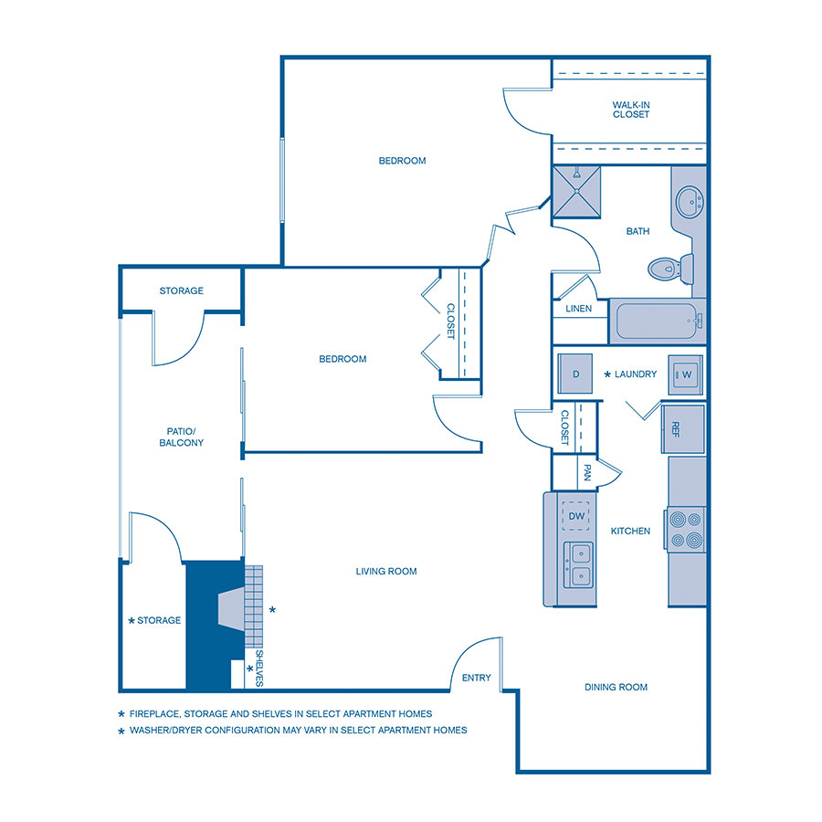 Rendering of the B1 floor plan with 2 bedroom[s] and 1 bathroom[s] at IMT Wood Ranch