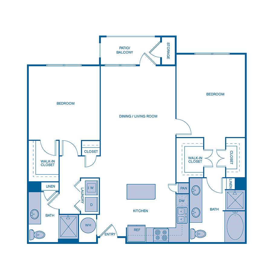 Rendering of the B3 UPGRADE floor plan with 2 bedroom[s] and 2 bathroom[s] at IMT Buckhead on 26th