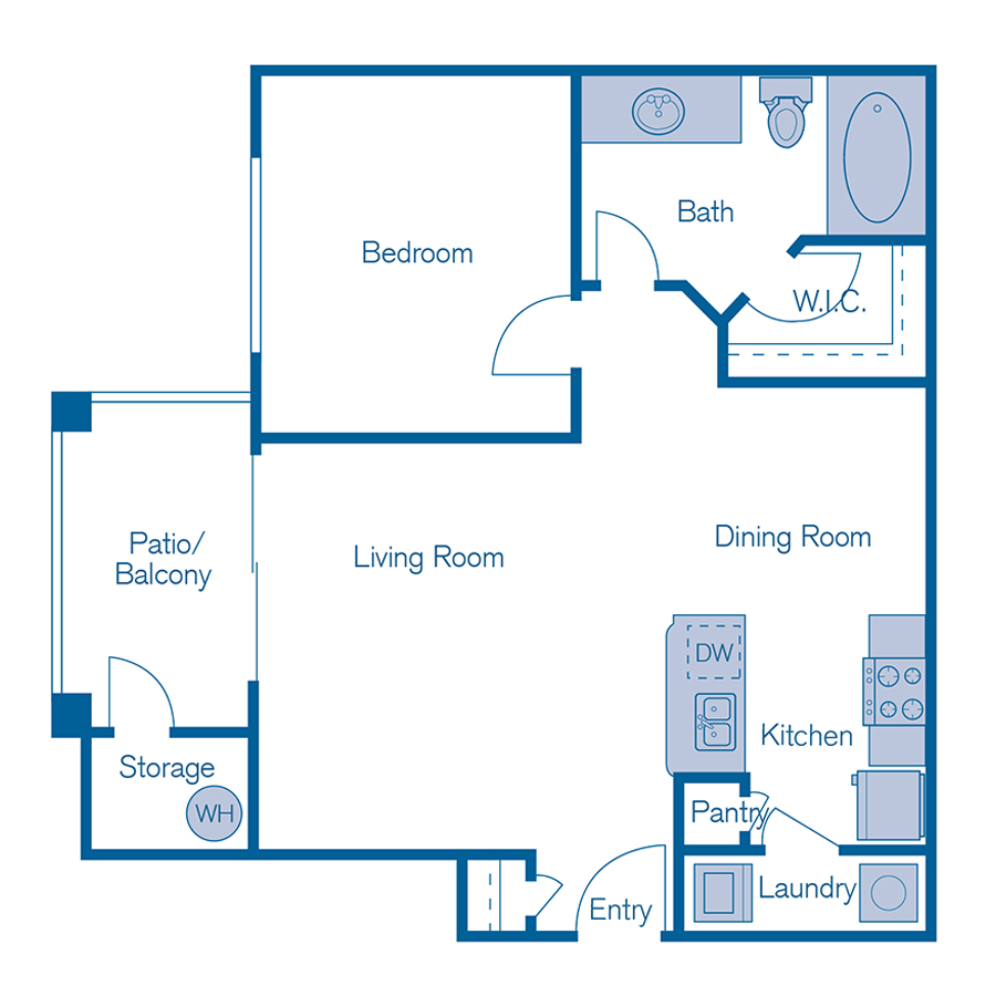 Rendering of the A1 UPGRADE floor plan with 1 bedroom[s] and 1 bathroom[s] at IMT Riverview