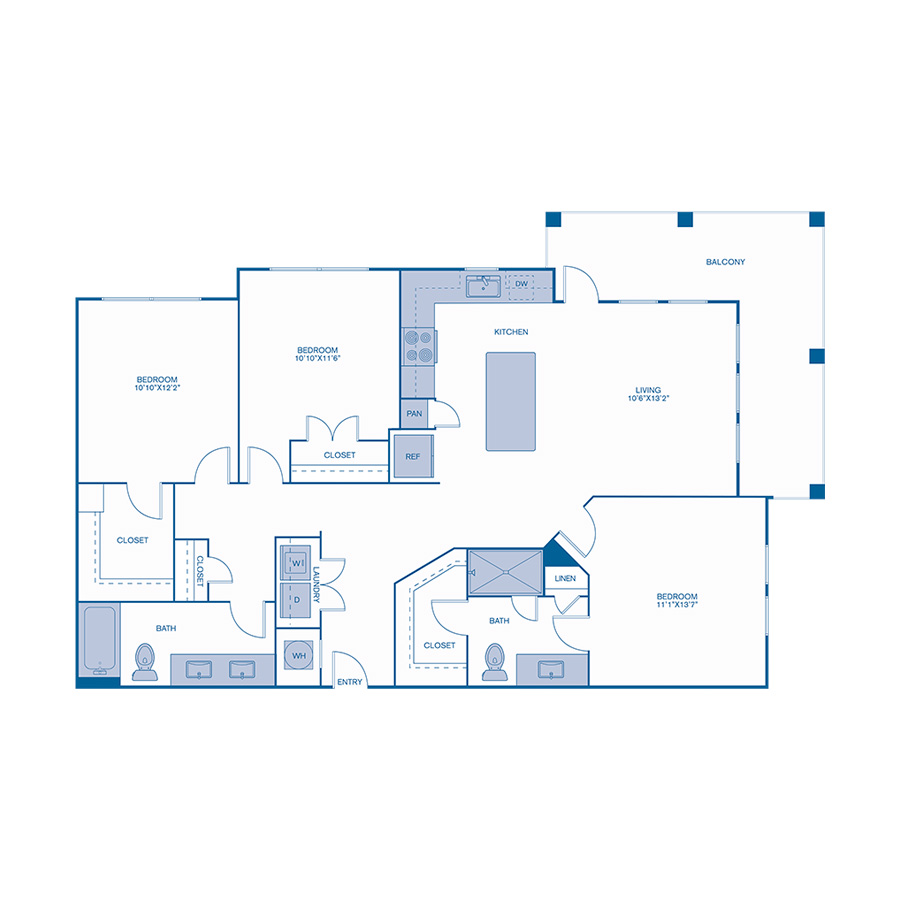 Rendering of the C1 floor plan with 3 bedroom[s] and 2 bathroom[s] at IMT Lake House