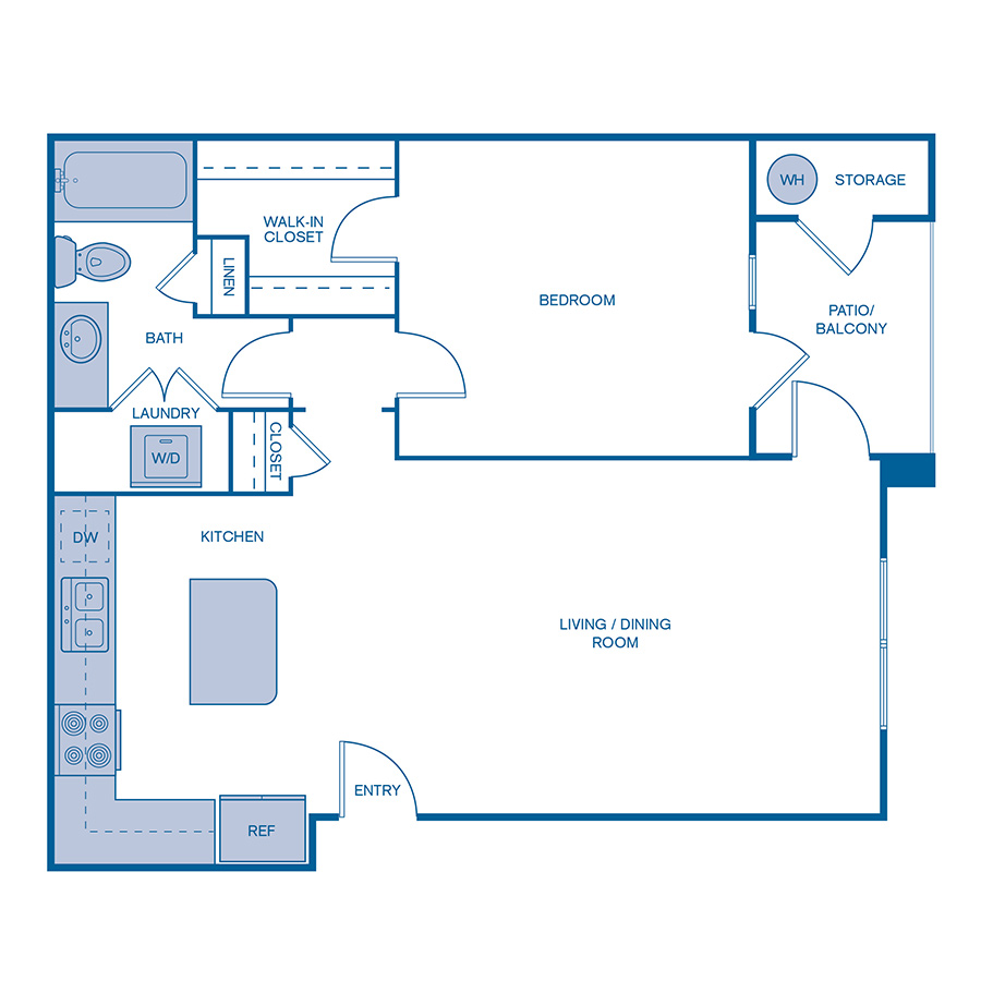 Rendering of the A12 Premium floor plan with 1 bedroom[s] and 1 bathroom[s] at IMT Dayton Station