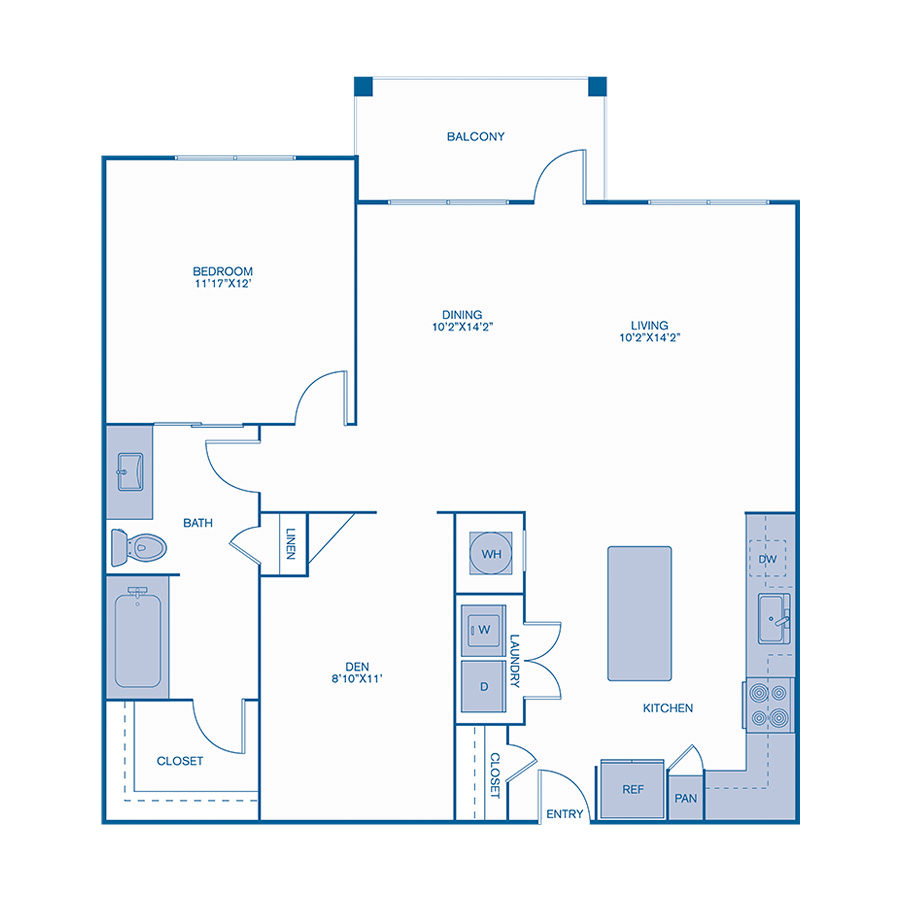 Rendering of the A5 floor plan with 1 bedroom[s] and 1 bathroom[s] at IMT Lake House